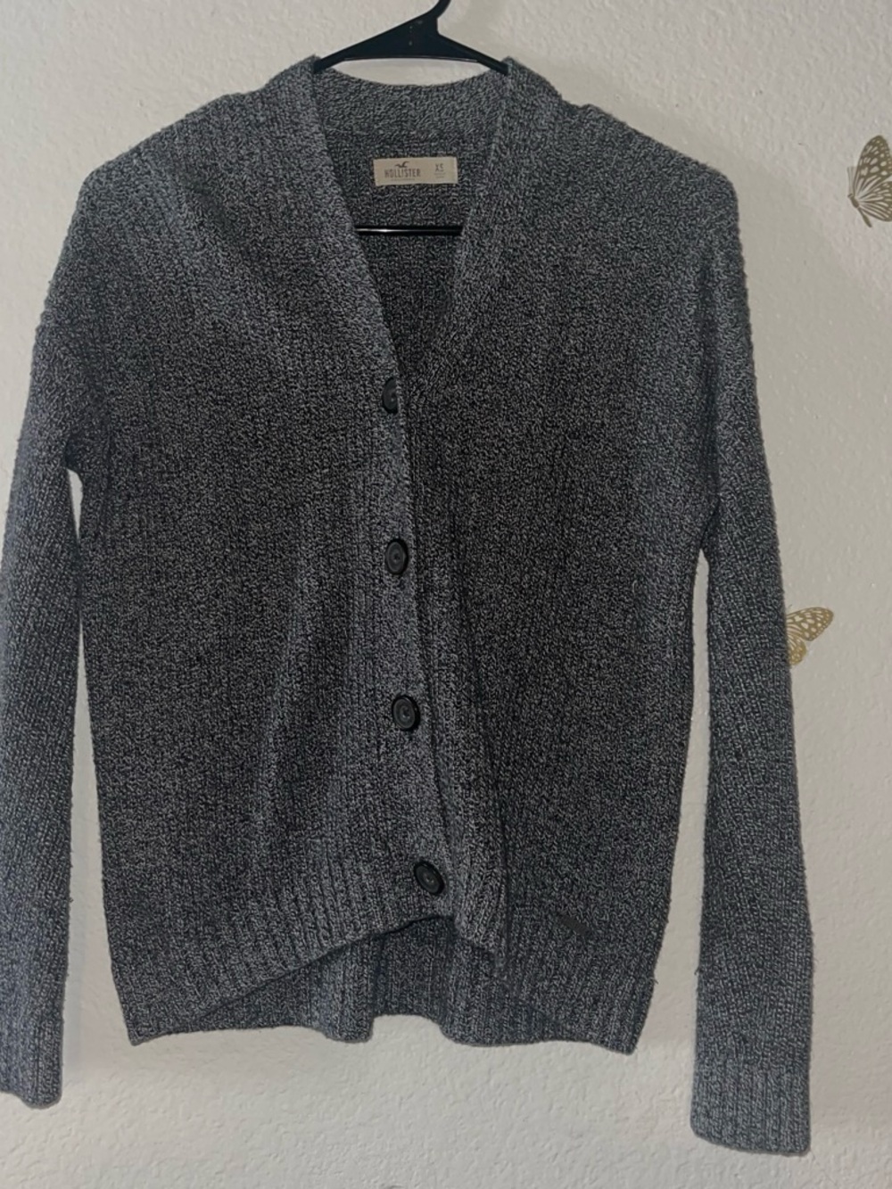 Hollister Charcoal Gray Button-Up Knit Cardigan